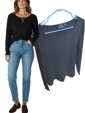 Cyrus Black Scoop Neck Ribbed Knit Sweater